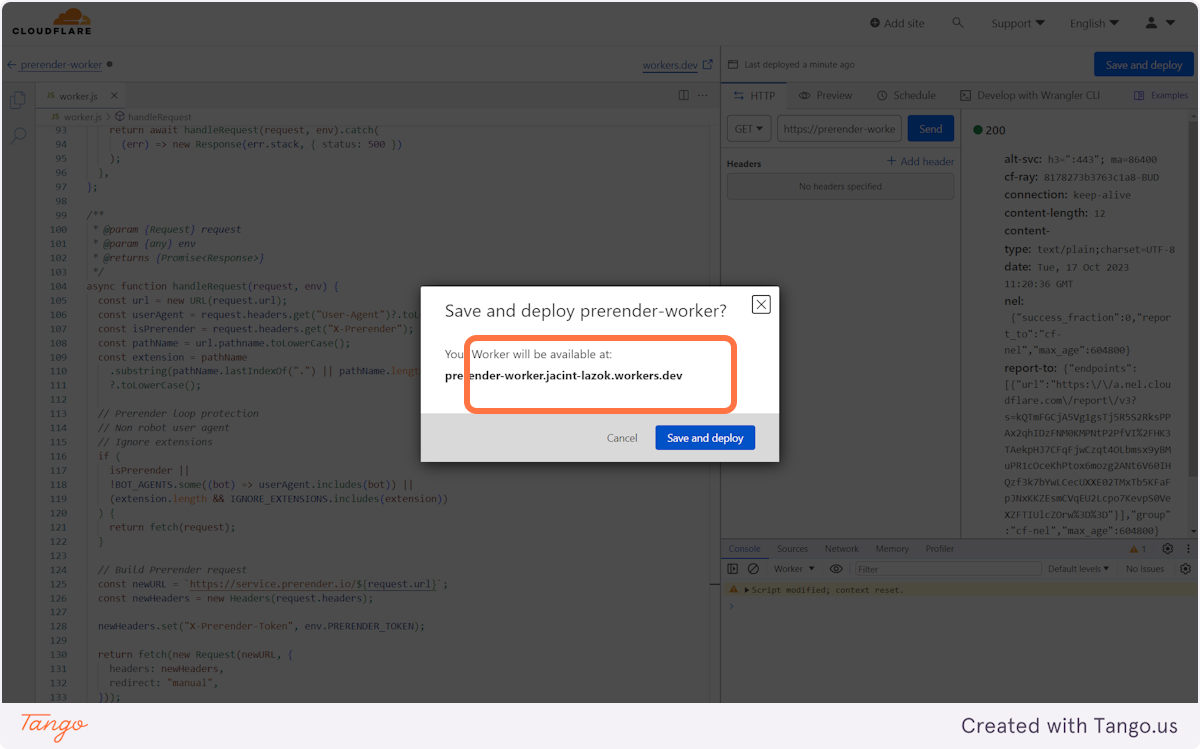 Click on Save and deploy again in the pop-up modal