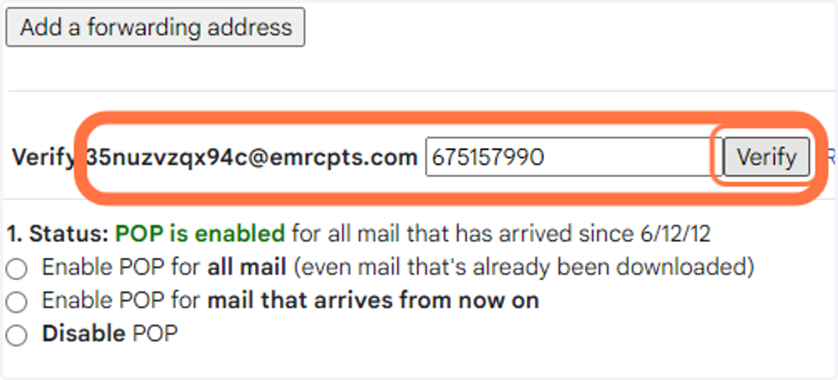 Go to your mailbox Settings, Paste/Type in the code then Click on verify