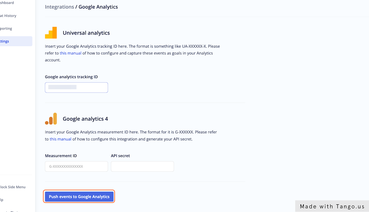 Click on Push events to Google Analytics to save