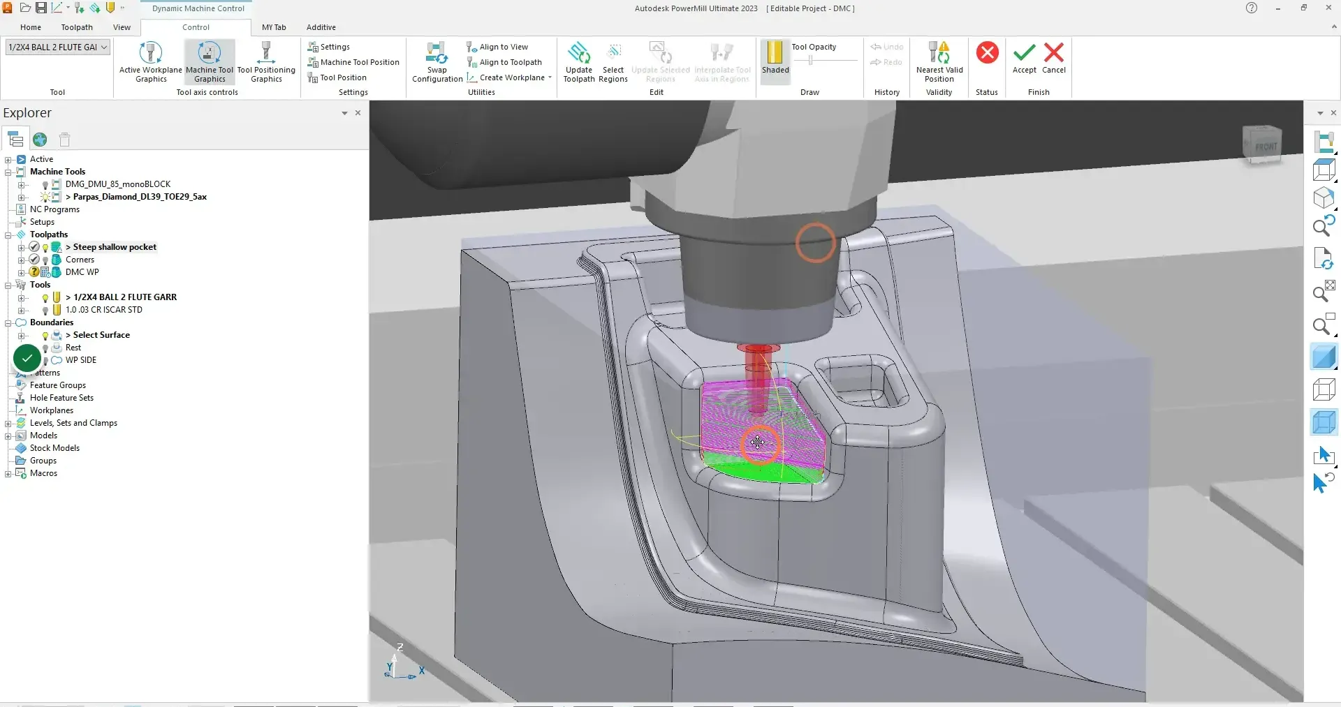 Drag tool to toolpath OR double click on toolpath