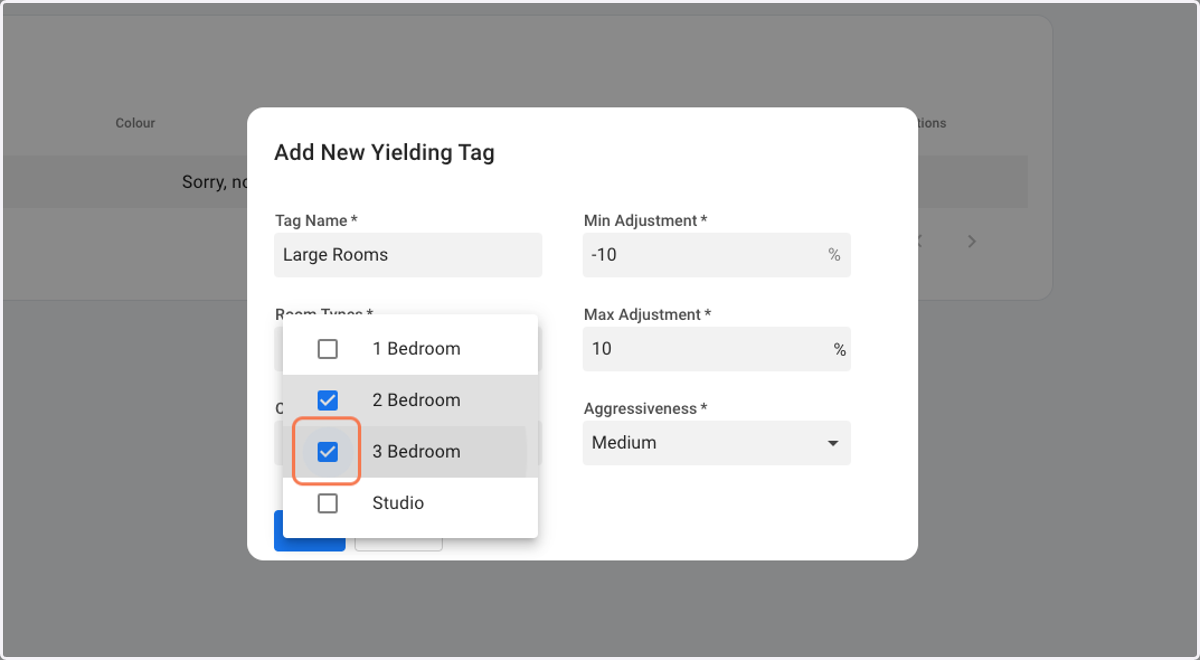 Create a Yielding Tag for "Large Rooms". Select the appropriate room types.