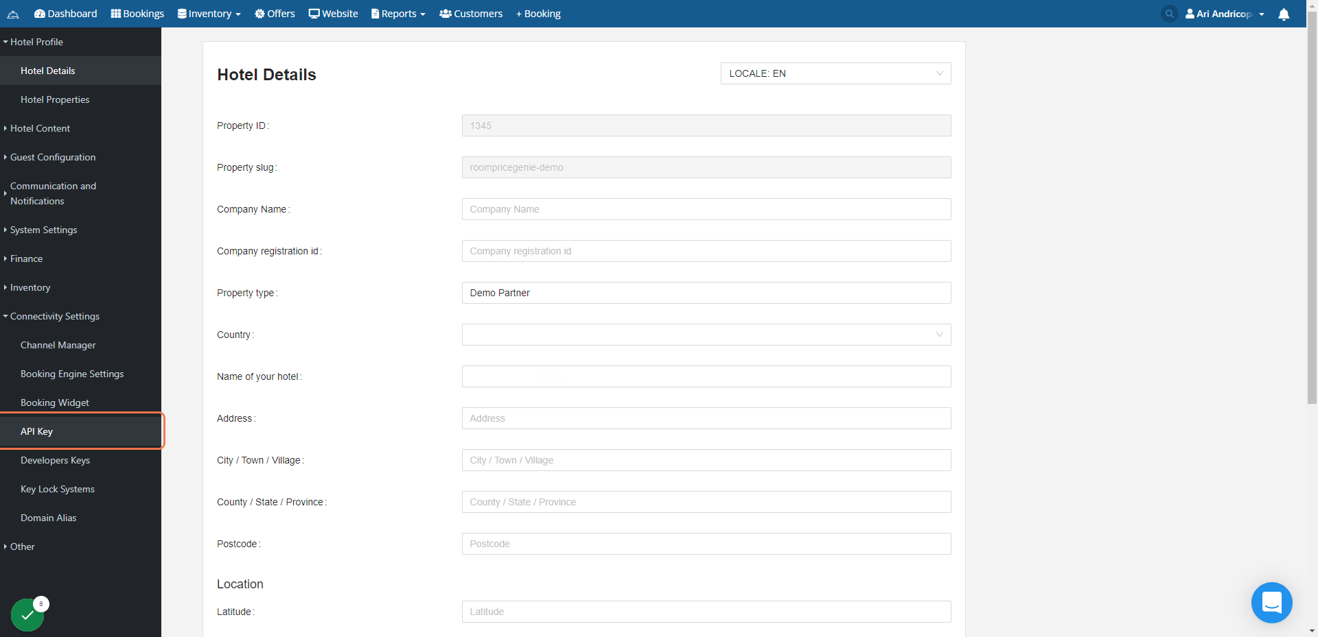 Click on API Key