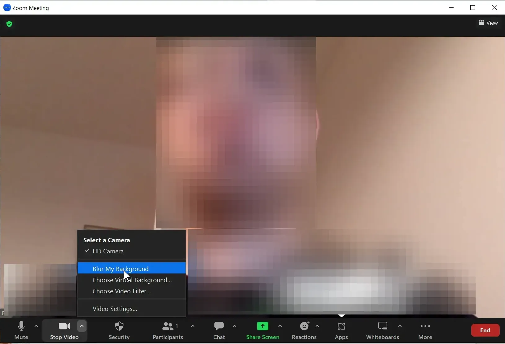 Click on Blur my Background