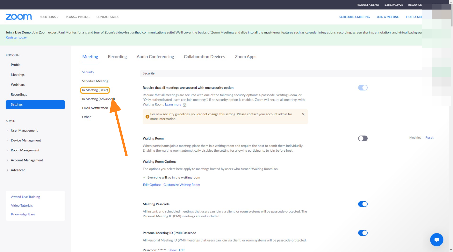 Click on In Meeting (Basic)