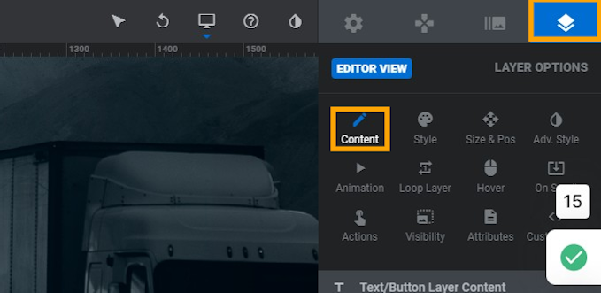 Click en Layer Options -> Content