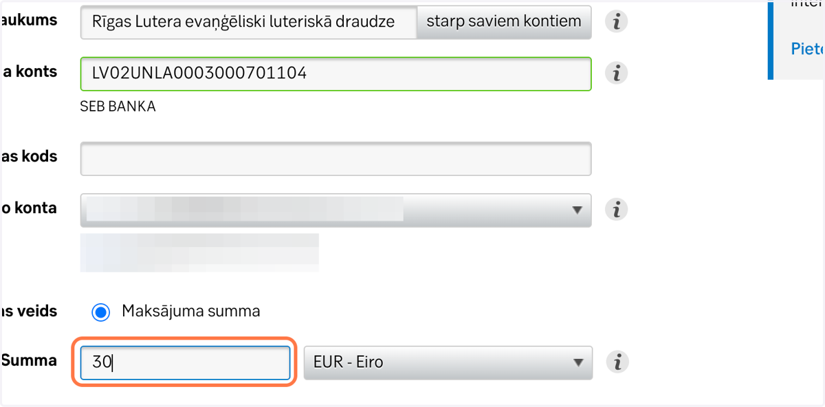 Norādi regulārā ziedojuma summu