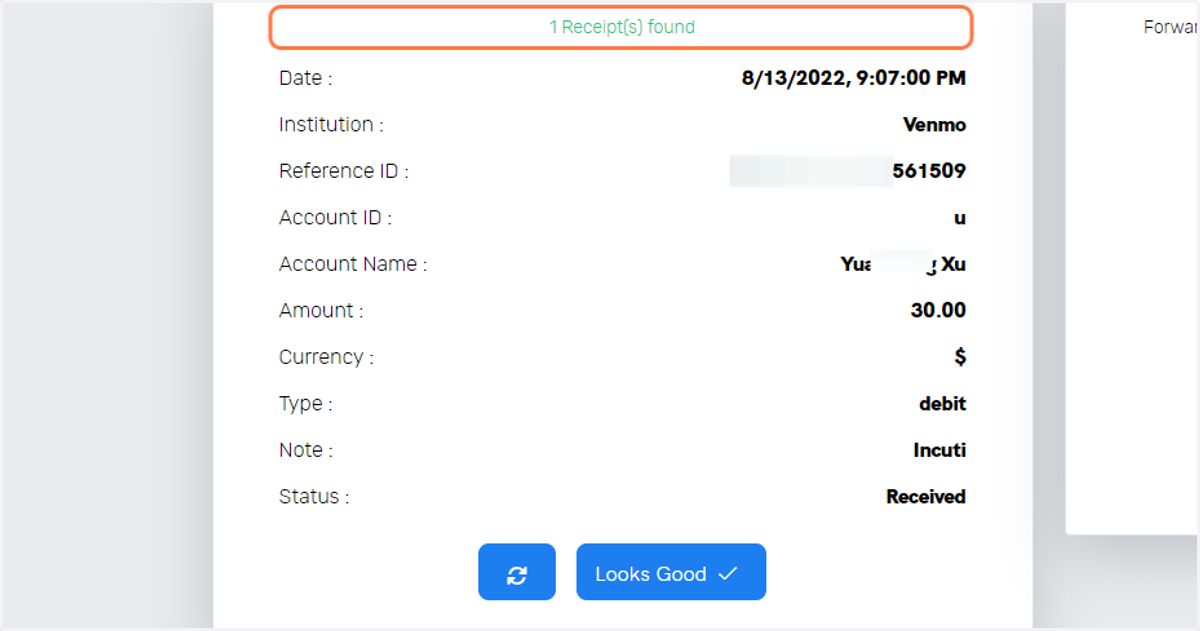 Usually email receipt processing takes 10-30s so eventually you should see that a receipt has been found
