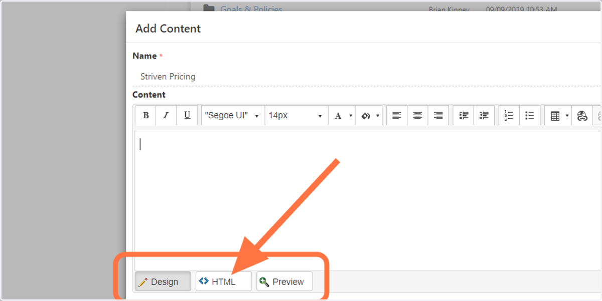 Click on HTML