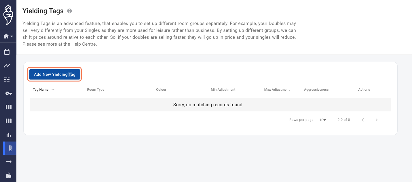 Click on Add New Yielding Tag. A pop-up menu shall appear in the middle of the screen.