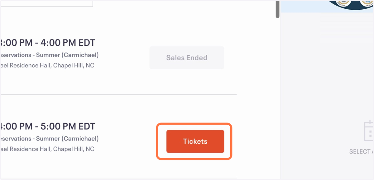 Click on 'Tickets' next to the time that you want to reserve.