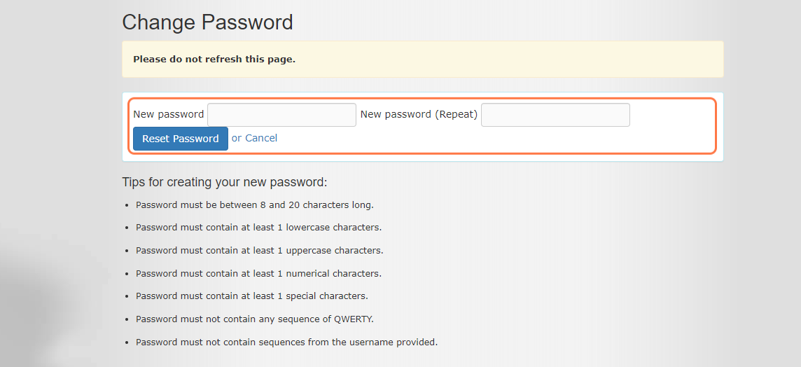 The user will need to set a new password adhering to the password requirements