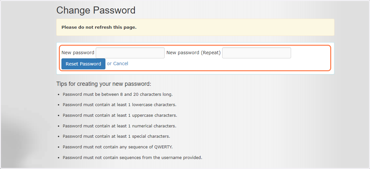The user will need to set a new password adhering to the password requirements
