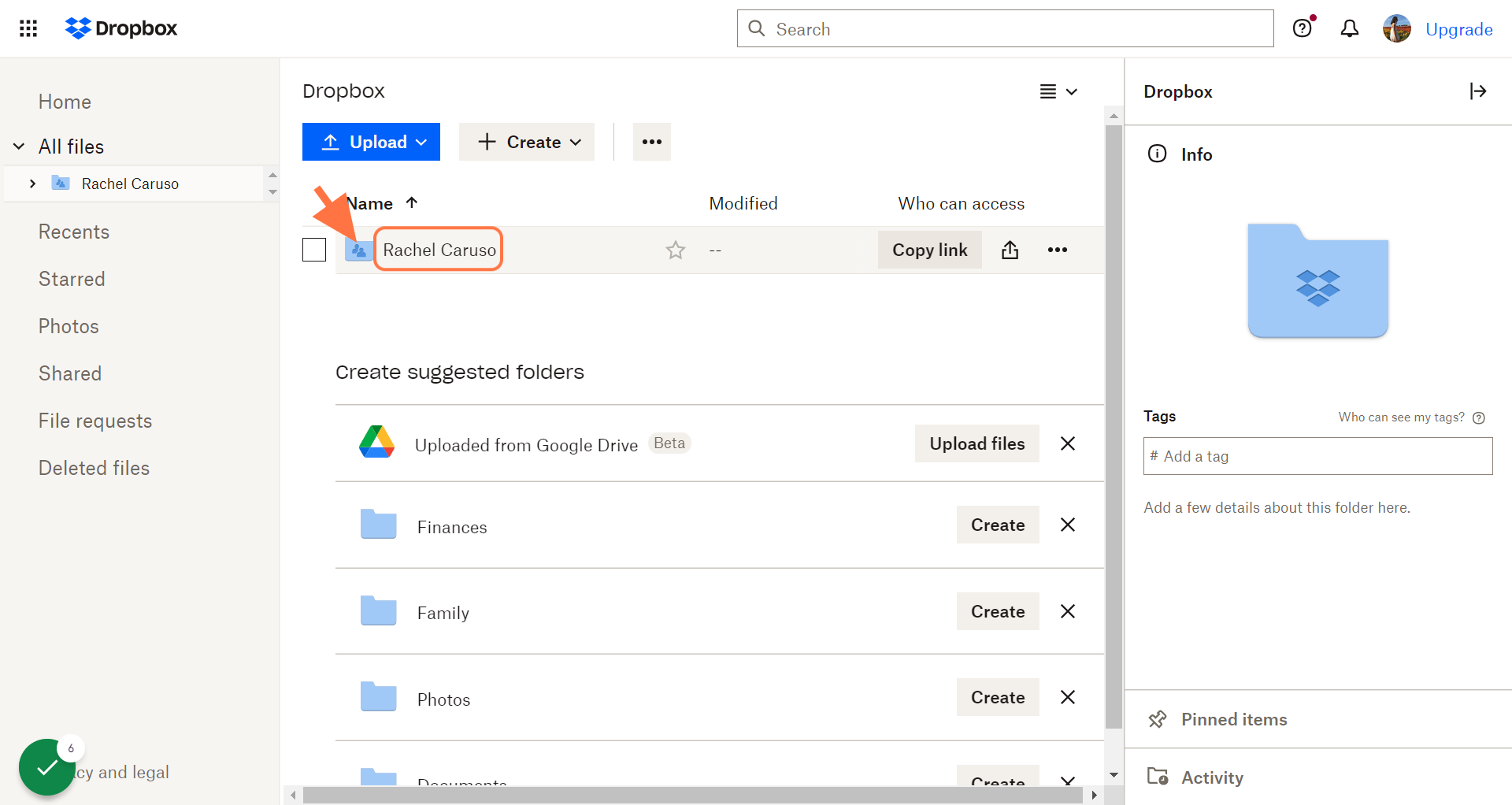Find your folder in "All Files"