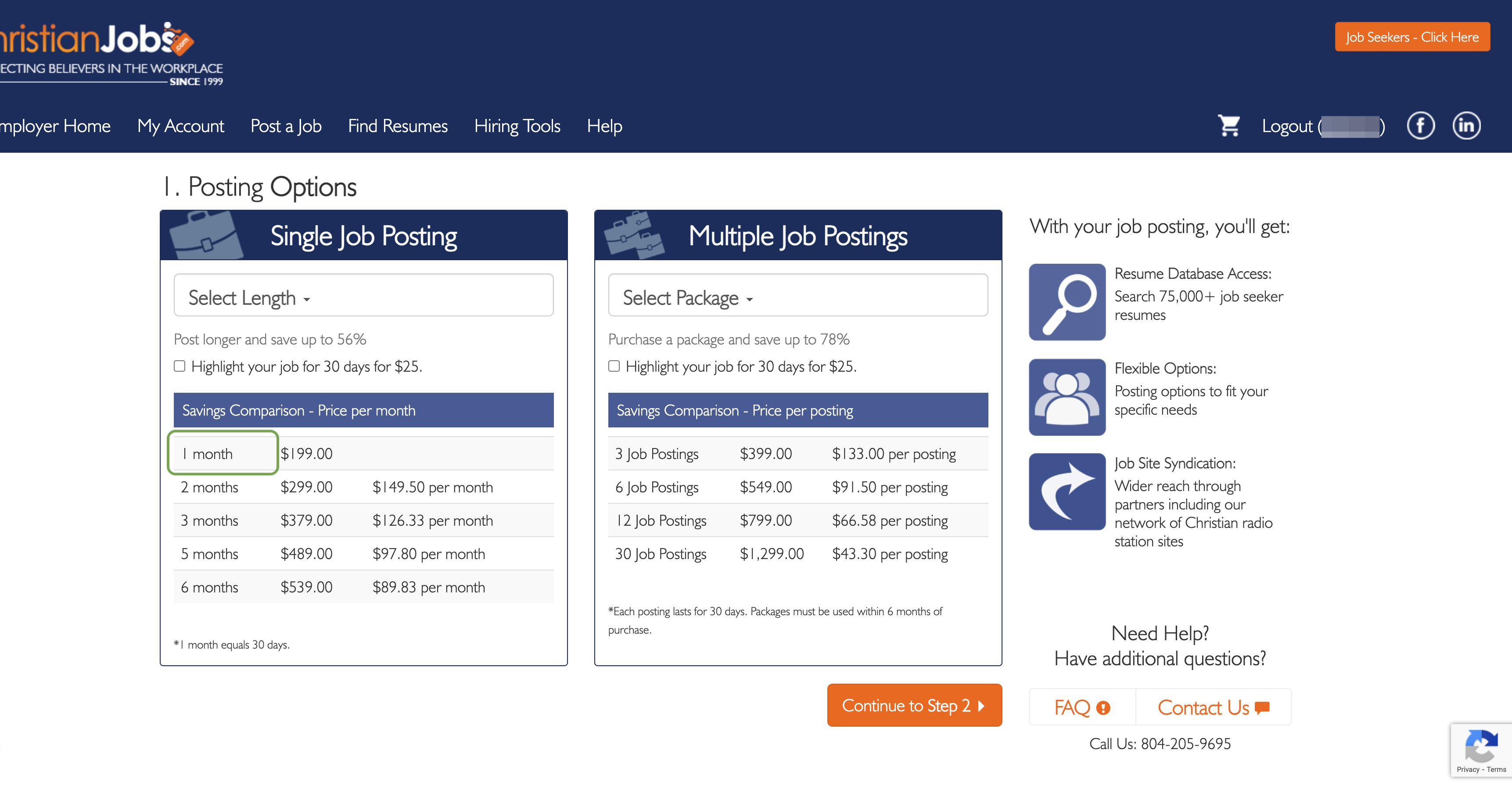 Select a Job Posting Package