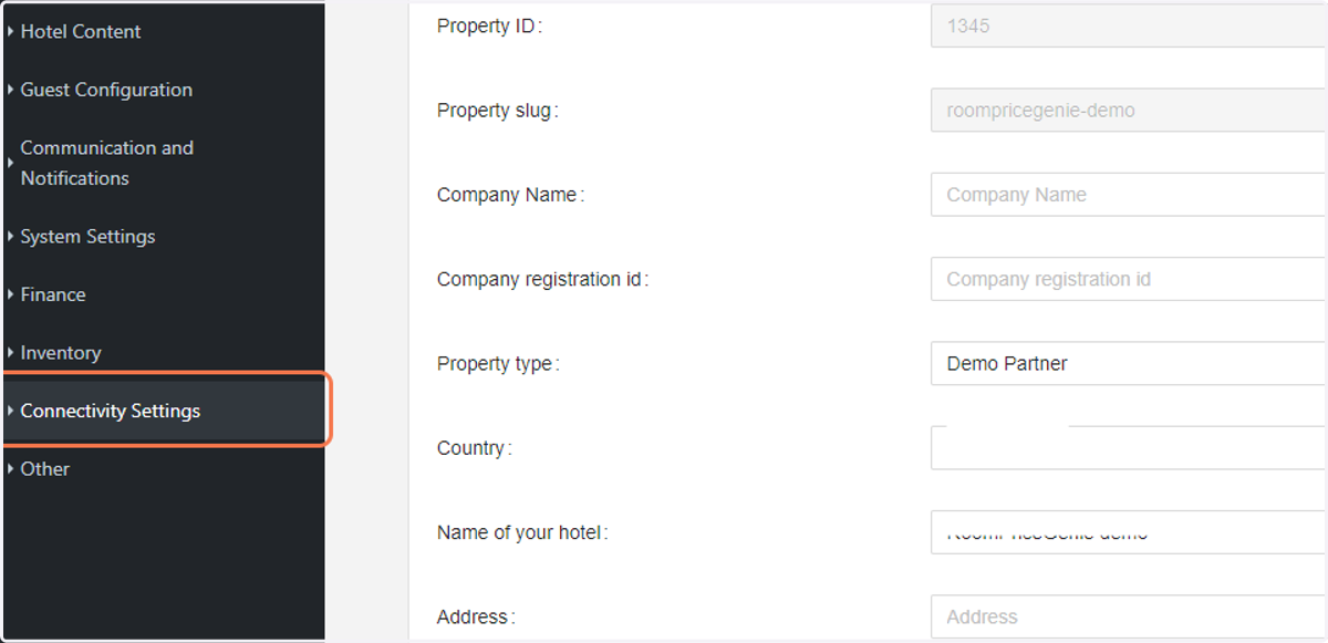 Click on Connectivity Settings on the left hand menu