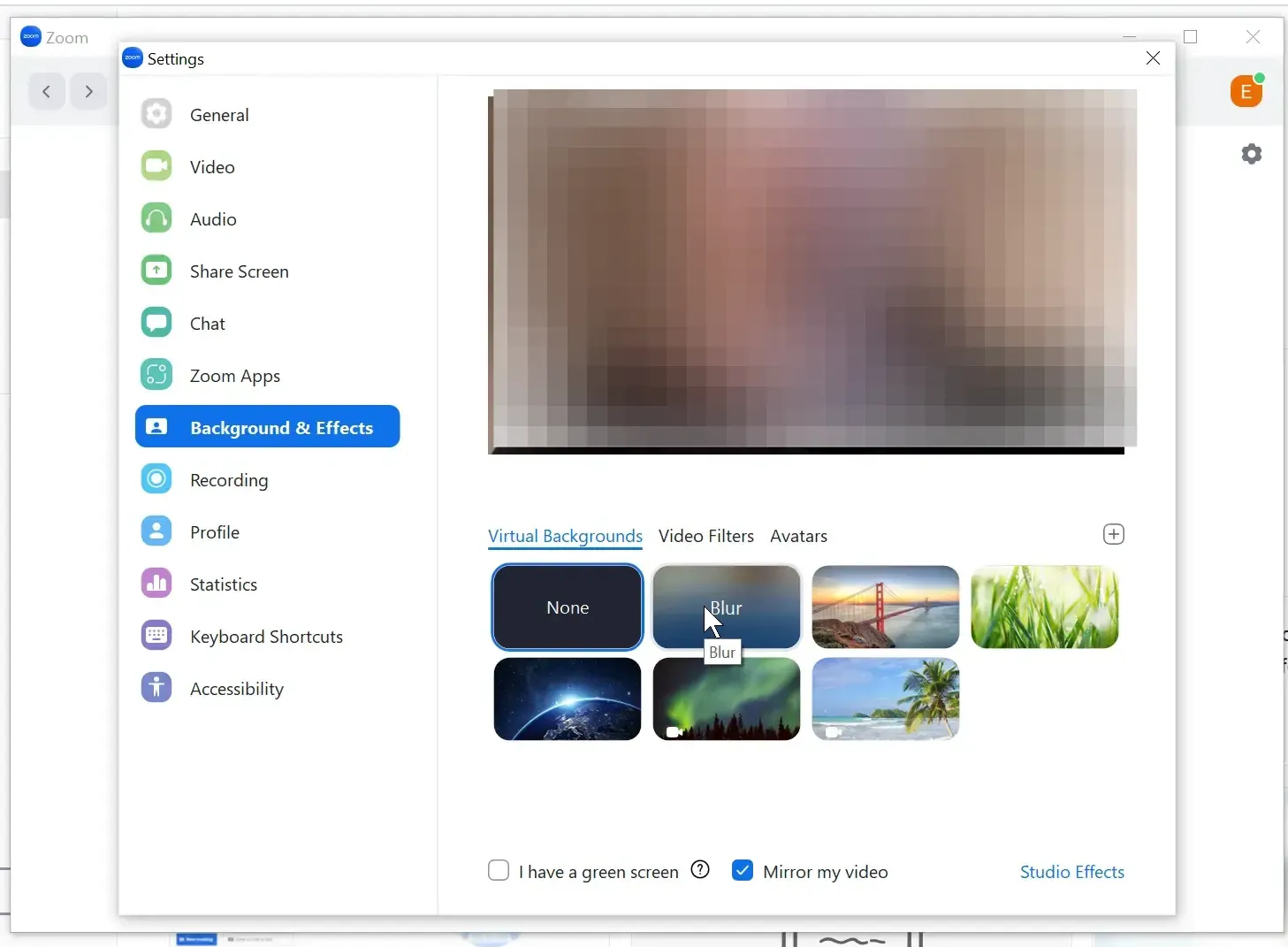 Click on the Blur option