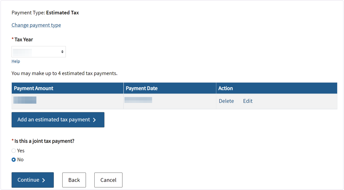 Confirm estimated tax payments