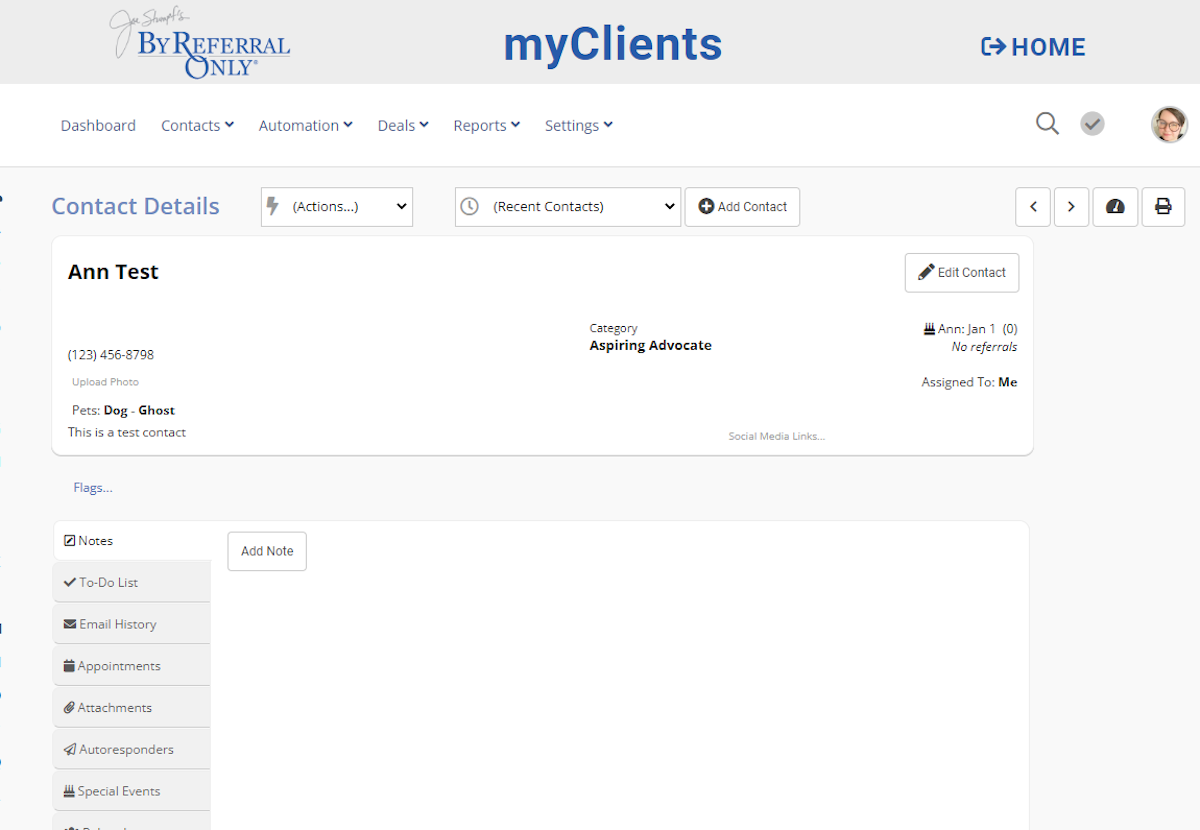 Your contact has been added to your myClients CRM