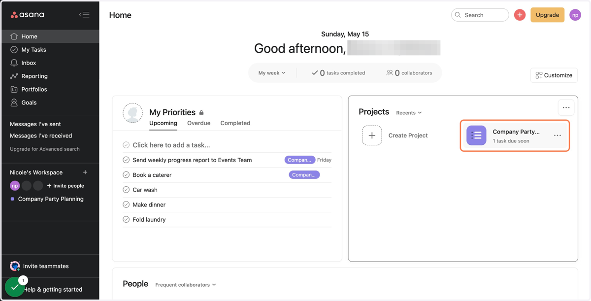 Select the Asana project you'd like to work in
