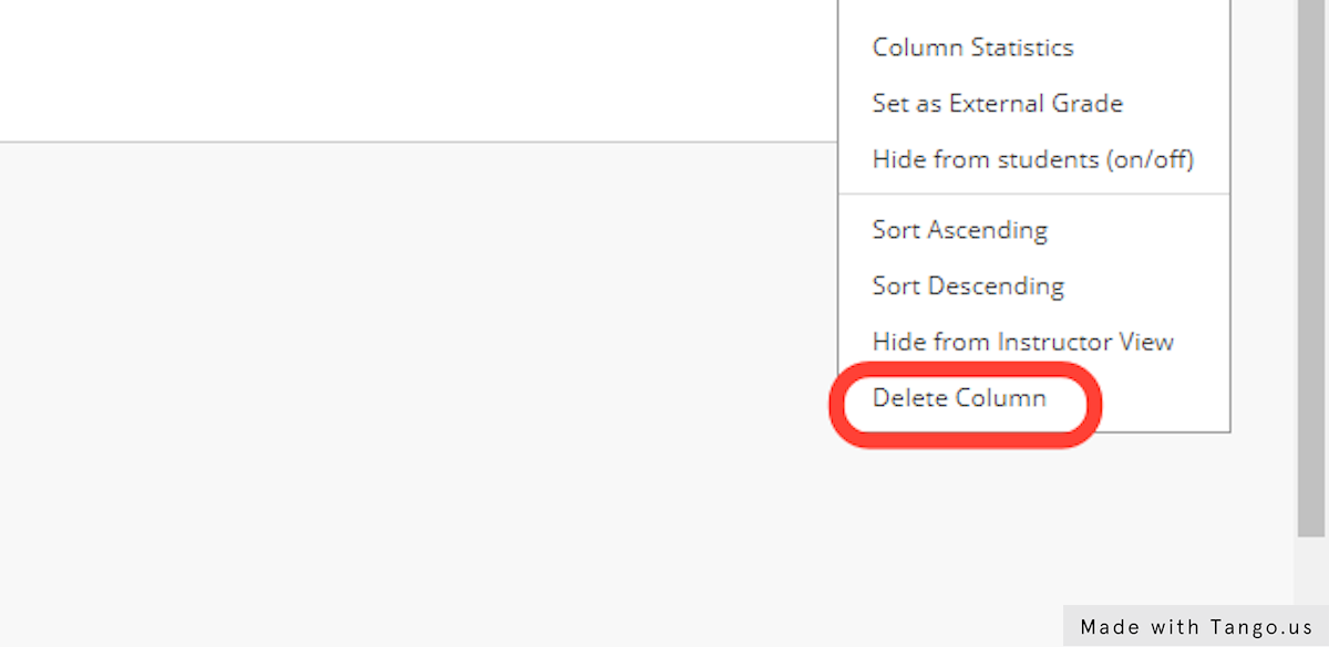 Choose 'Delete Column' at the bottom of the list.