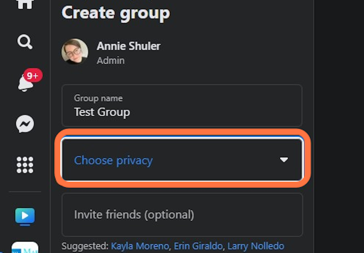 Select your Privacy Option (Public or Private)