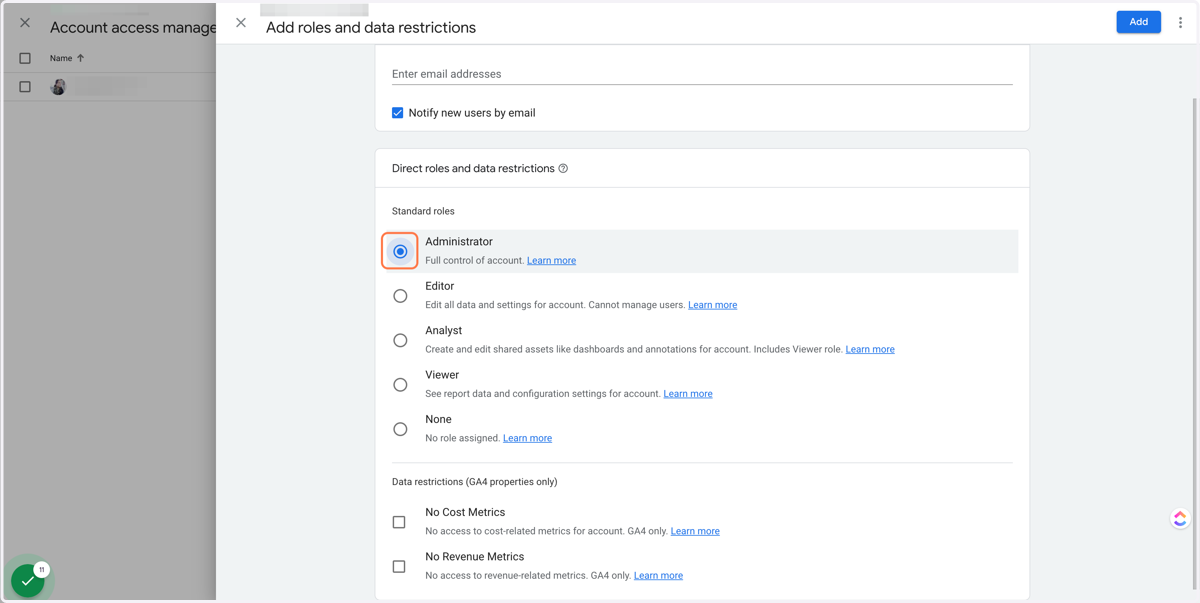Select the Standard Role type you wish to grant them access too