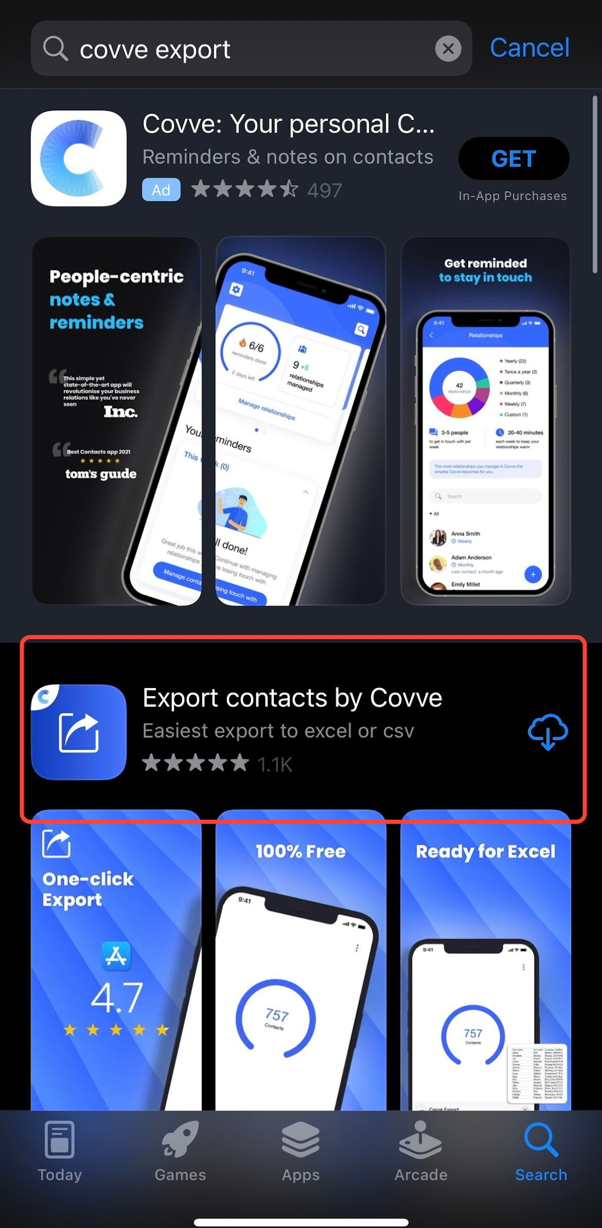Download the Export Contacts by Covve App