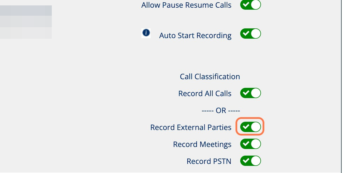 Select the call type you wish to change