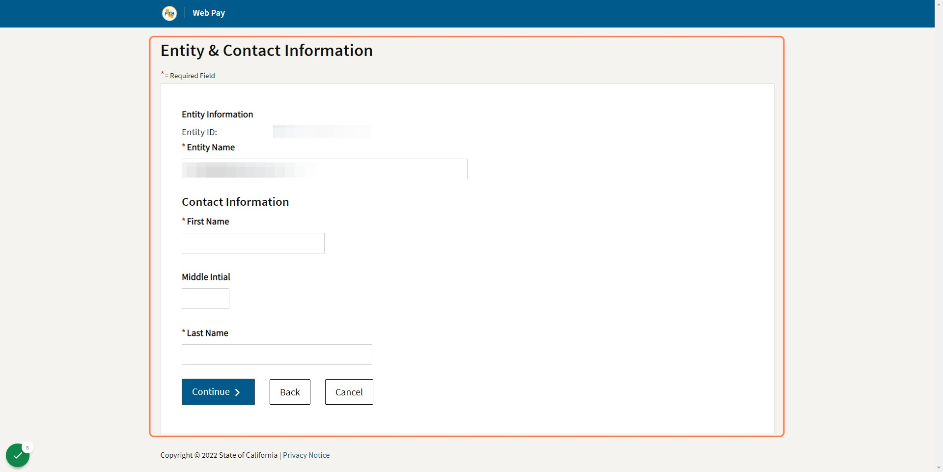 Click on Entity & Contact Information