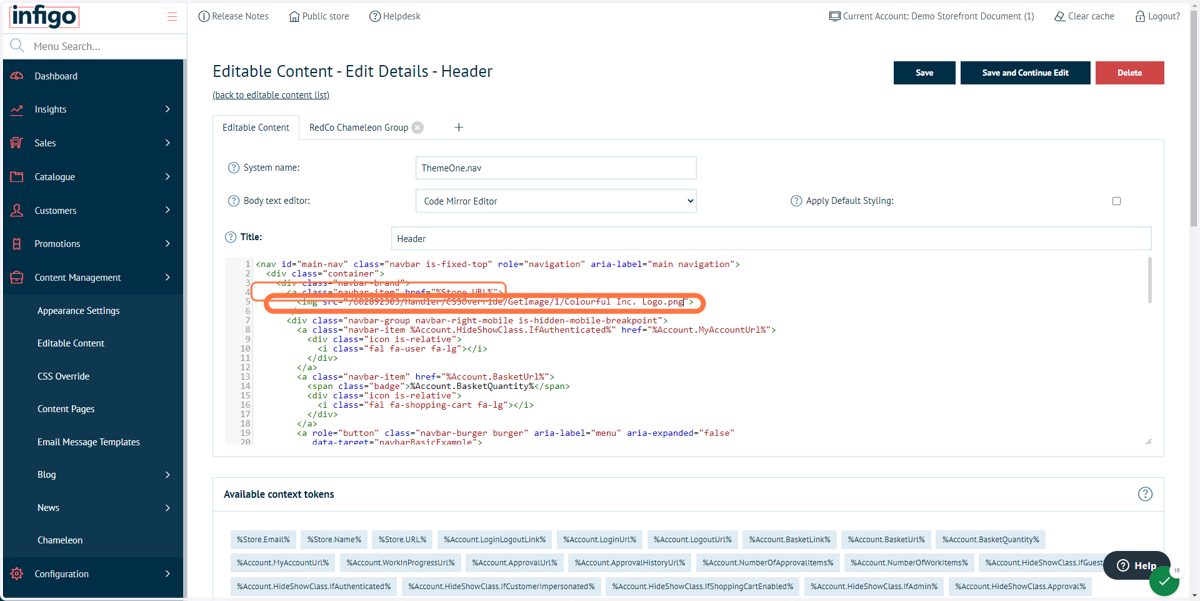 Paste the link into the line of code controlling the Header image