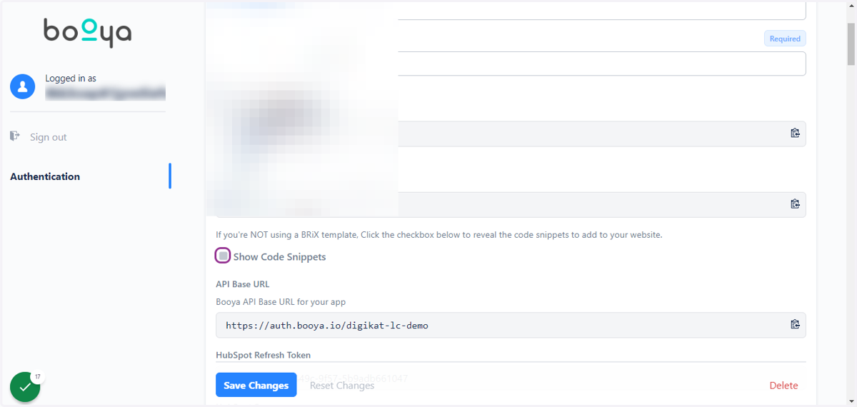 Click "Show Code Snippets"