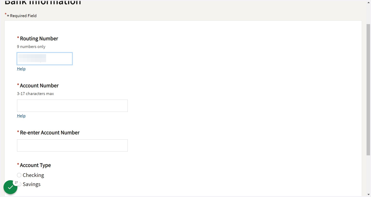 Enter Bank Account Information
