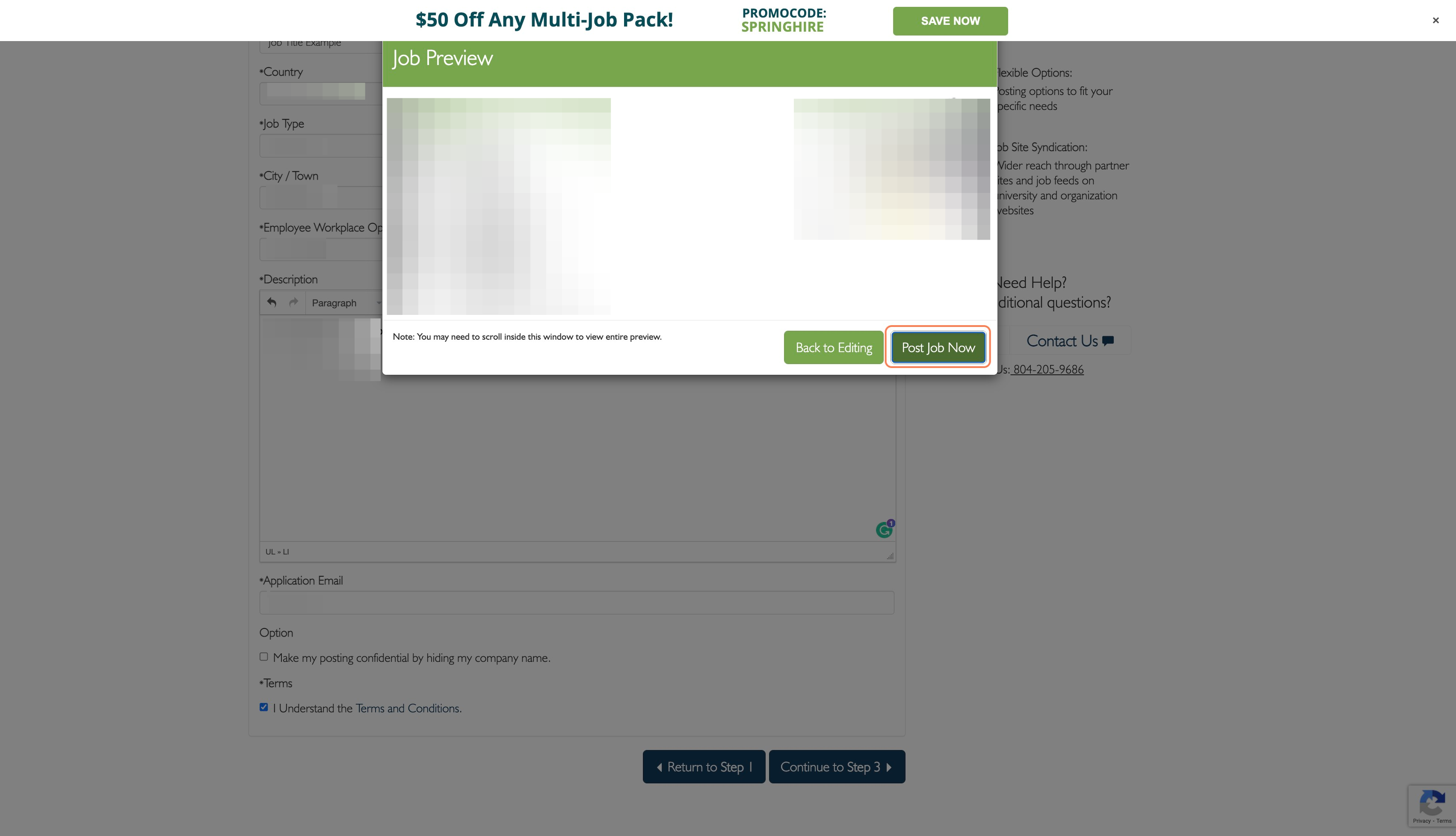 Click on Post Job Now