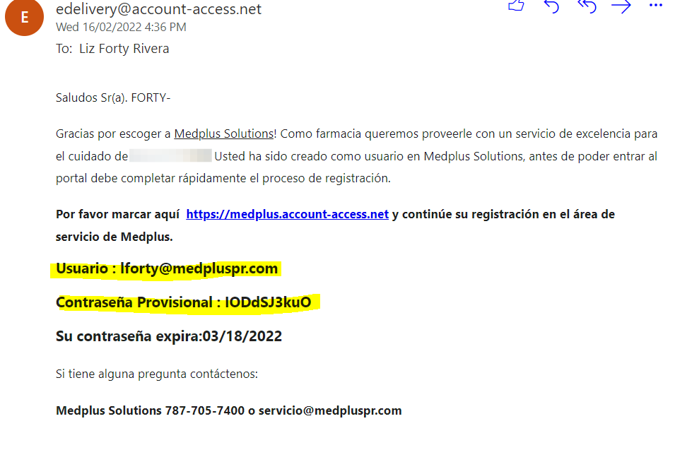 Informacion de usuario y contraseña