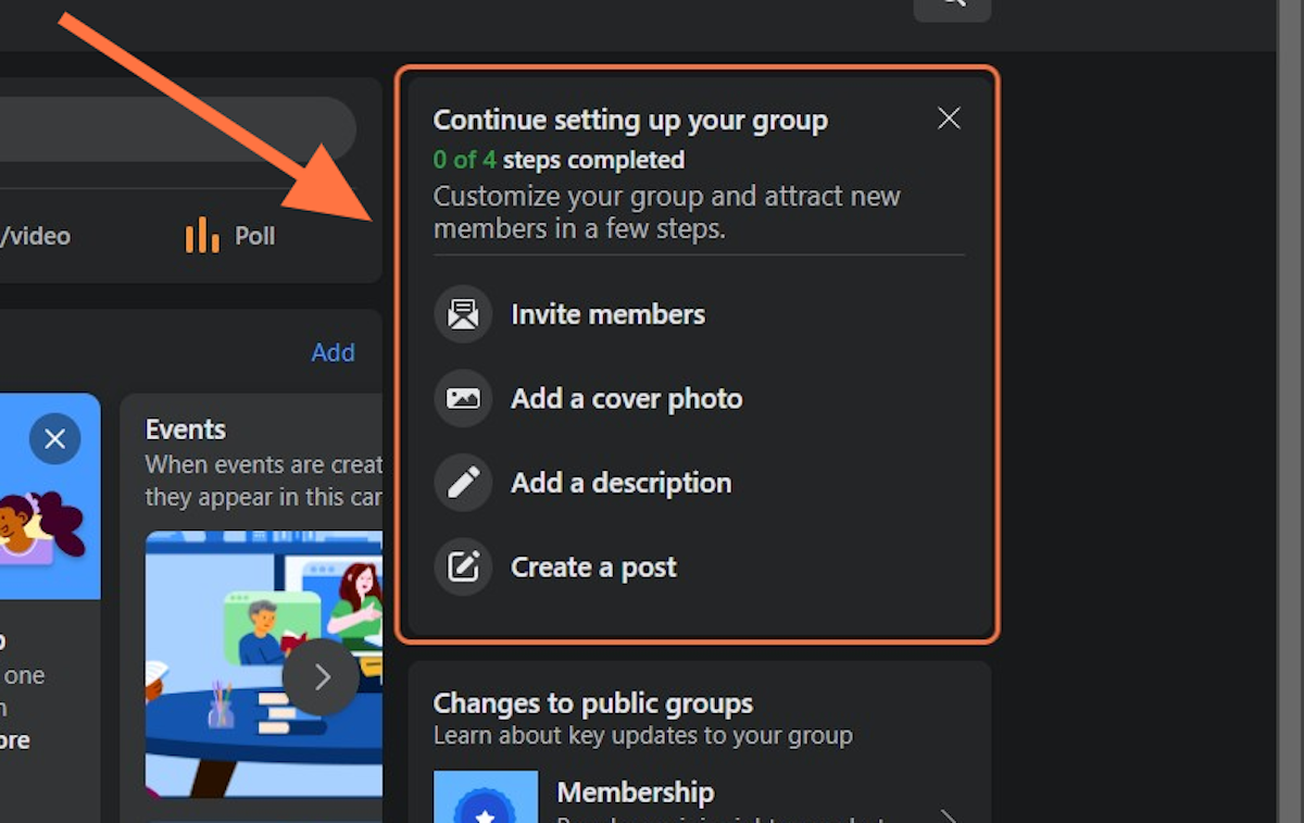 Look for the "Continue Setting Up Your Group" box on the right hand side