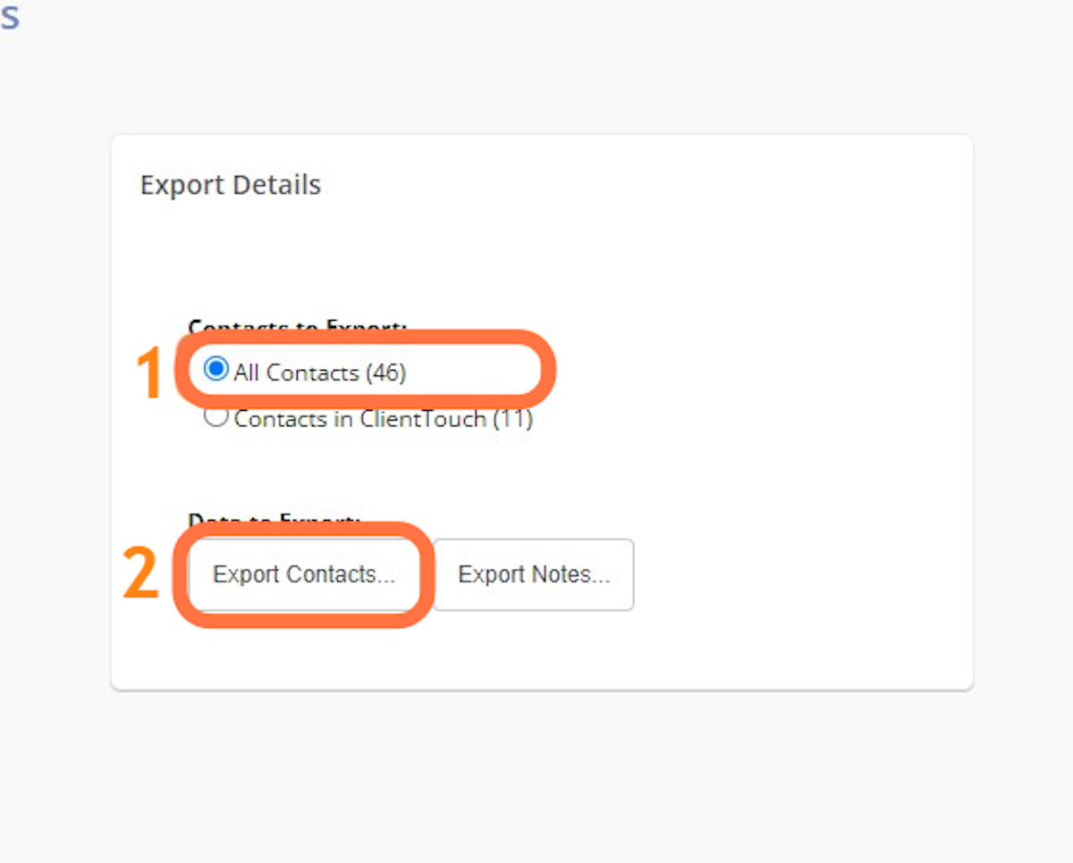 Choose "All Contacts" and click Export Contacts