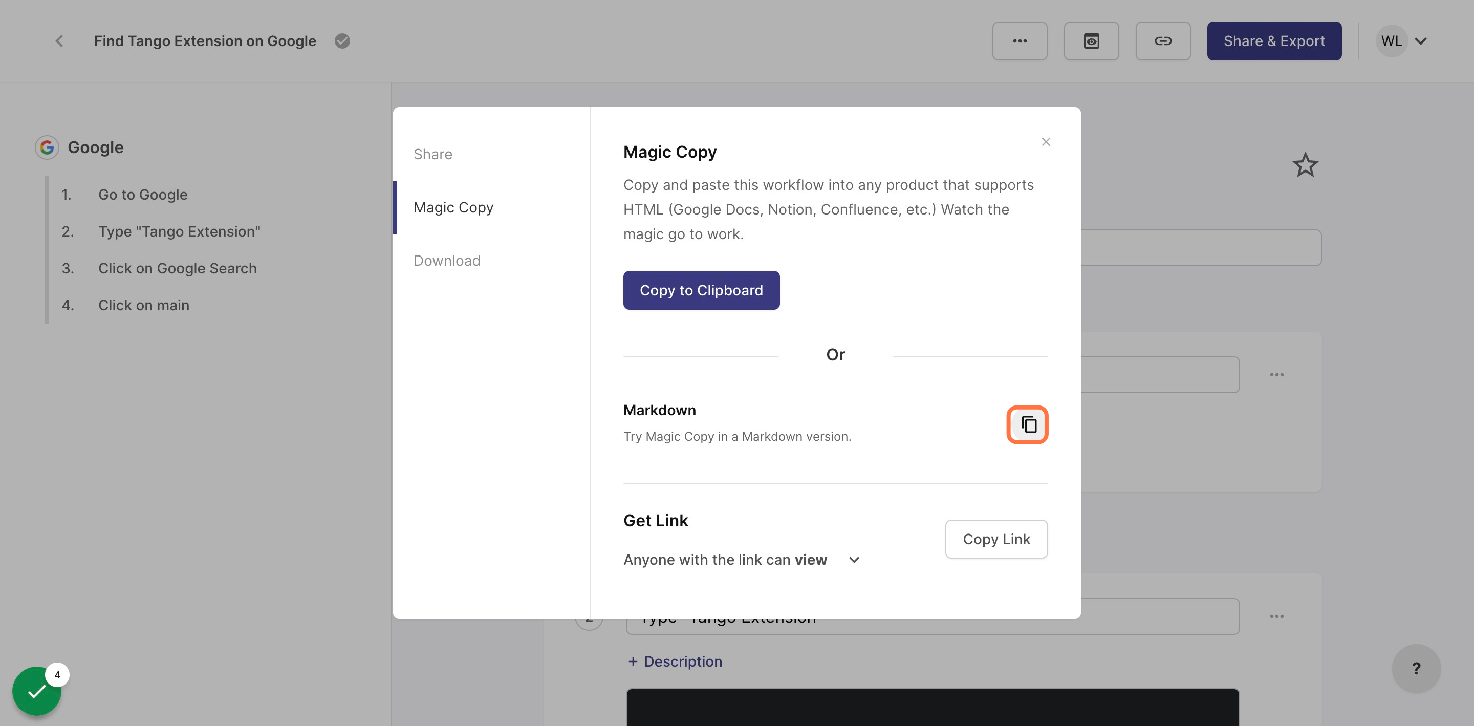 Click on Copy markdown to clipboard