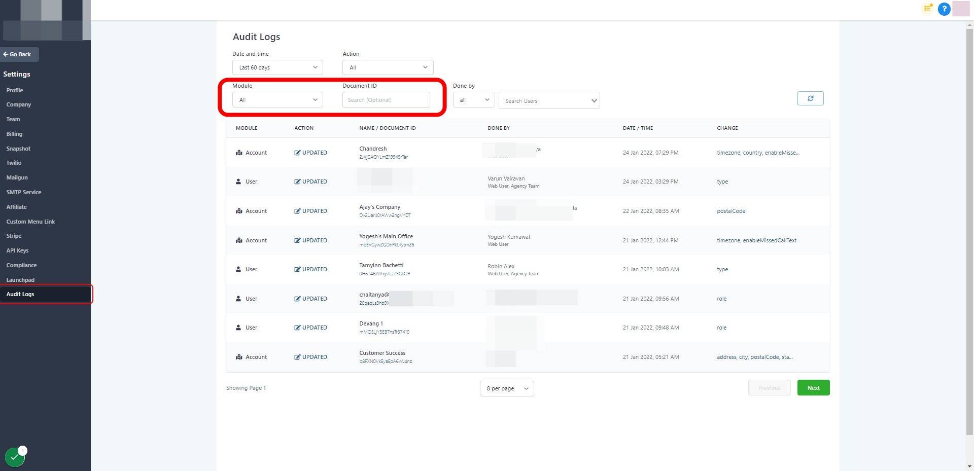Click on Audit Logs