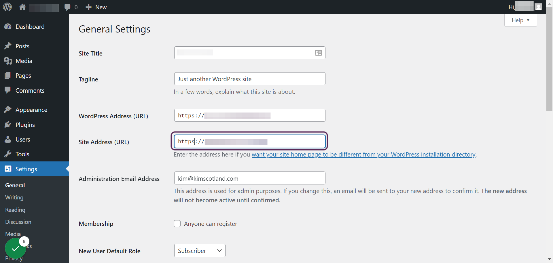 Add an 's' after http in the Site Address (URL) field.