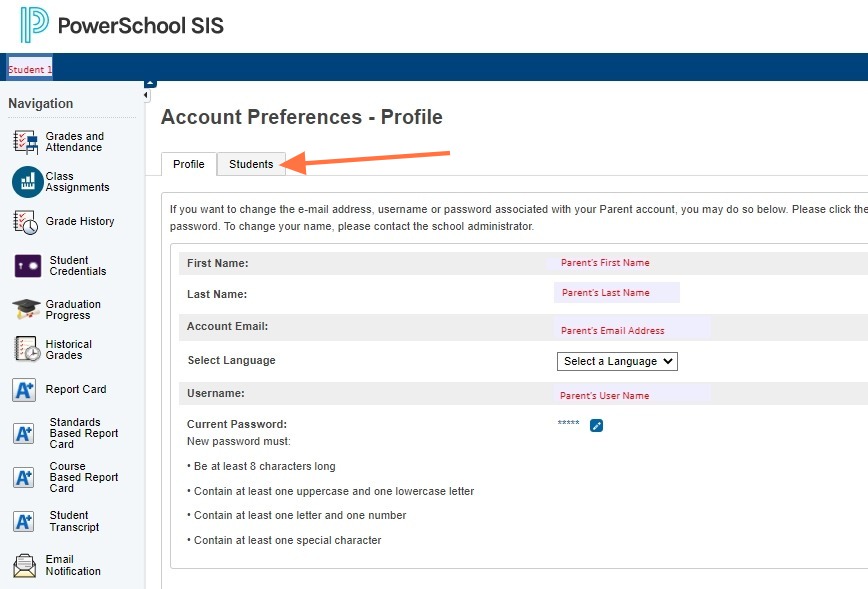 Click "Students"