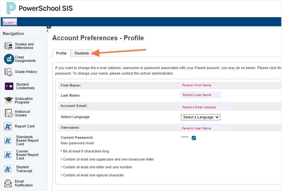 Click "Students"