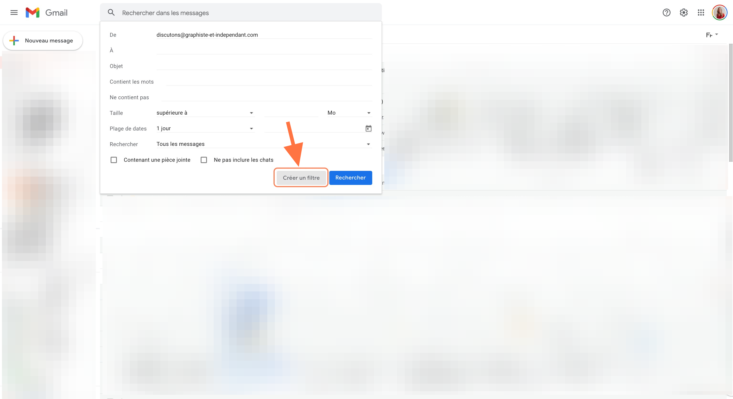 Clique sur le bouton "créer un filtre"