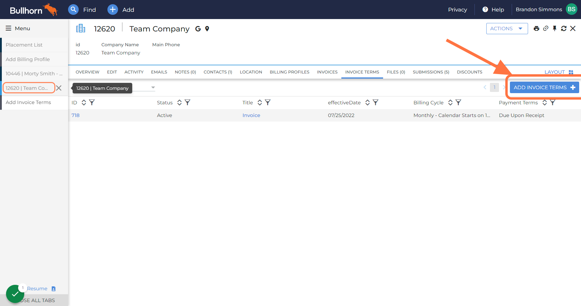 Click on "Add Invoice Terms"