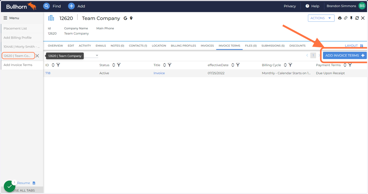 Click on "Add Invoice Terms"