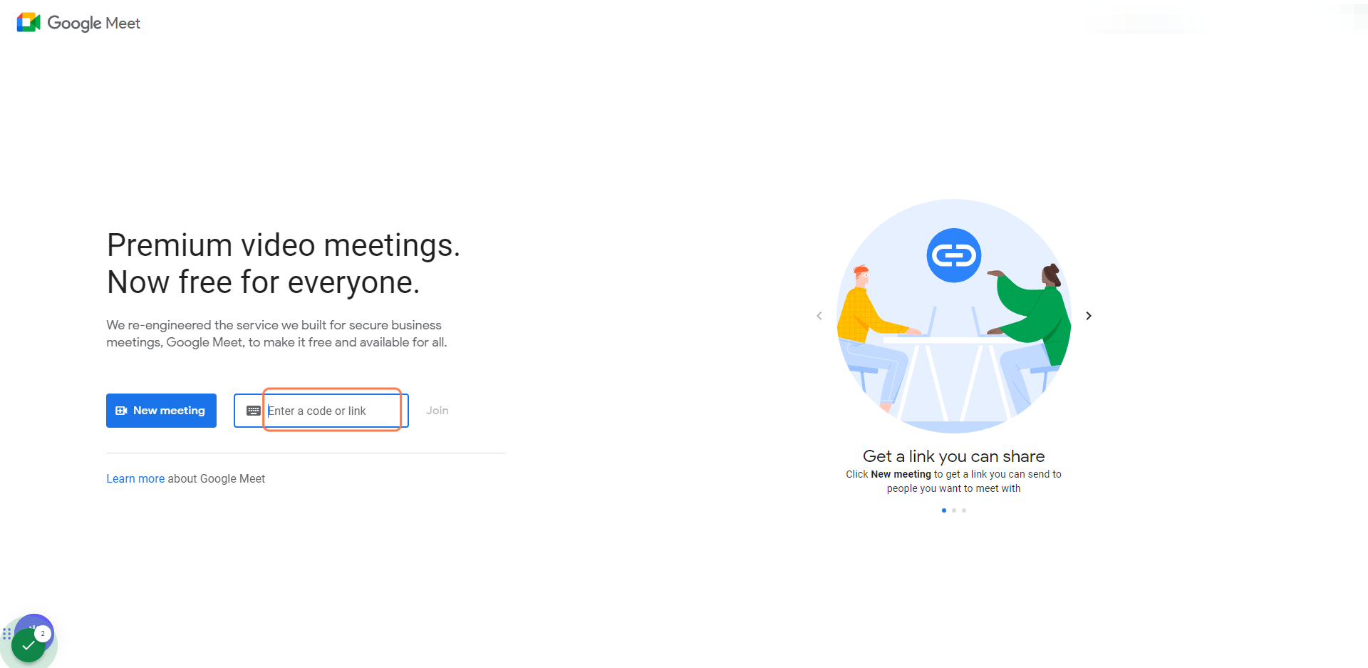 Go to Google Meet and choose a meeting