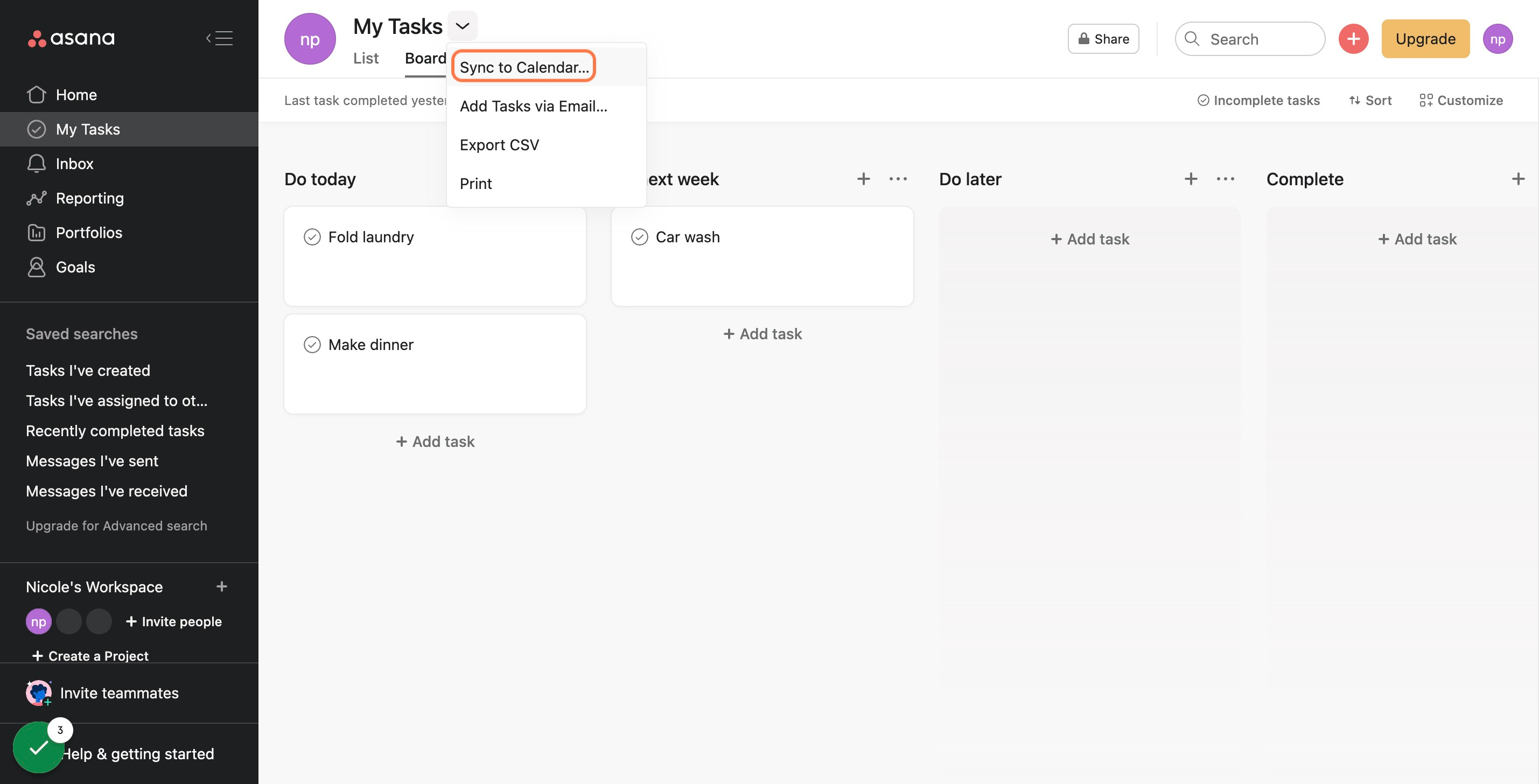 Click on "Sync to Calendar…"