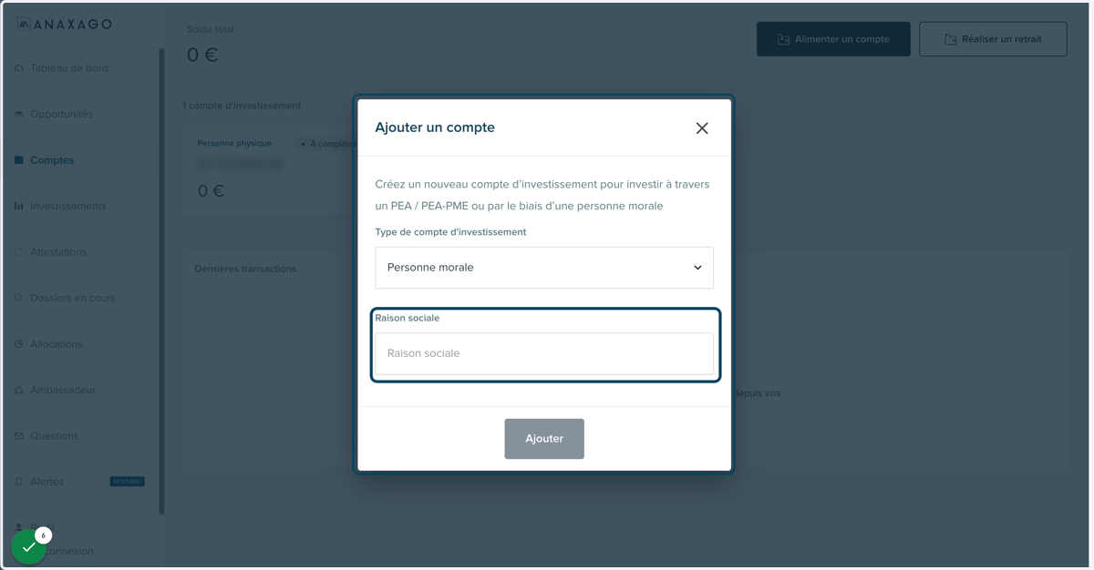 Ajouter la "Raison Sociale".