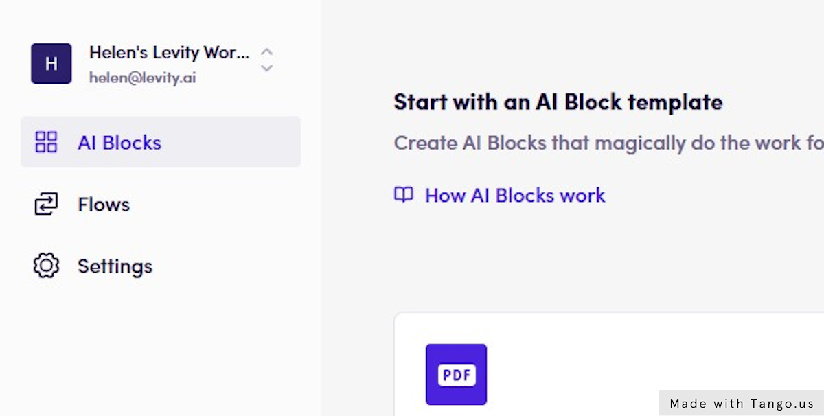 Click on AI Blocks on the left menu