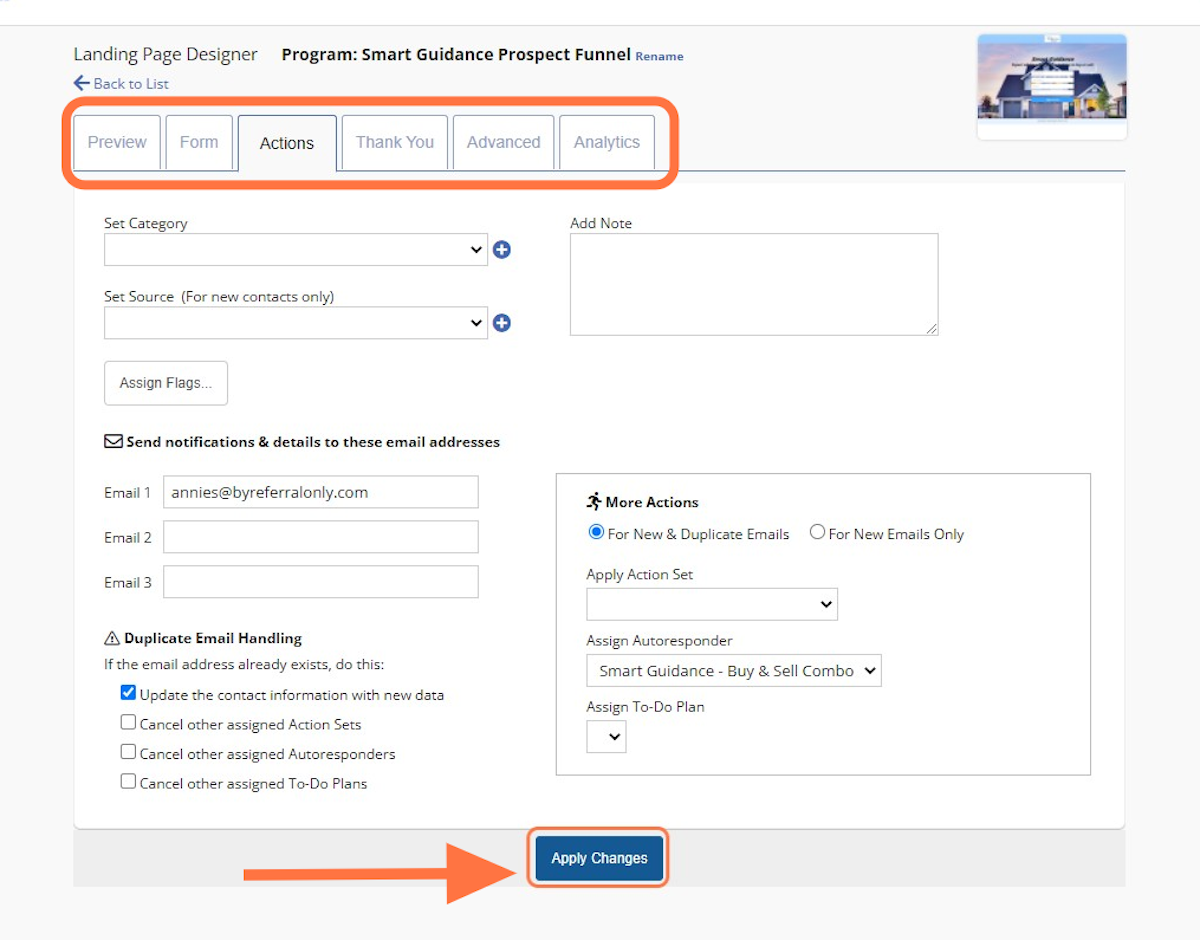 Click on Apply Changes to save. Your Smart Guidance Prospect Funnel is ready to be used!