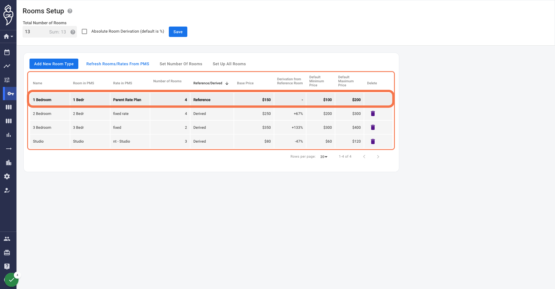 Click on your Reference room type within the grid. A pop-up menu on your right shall appear.